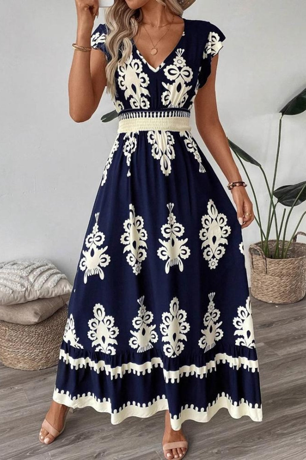 Floral V-Neck Maxi Dress - 6