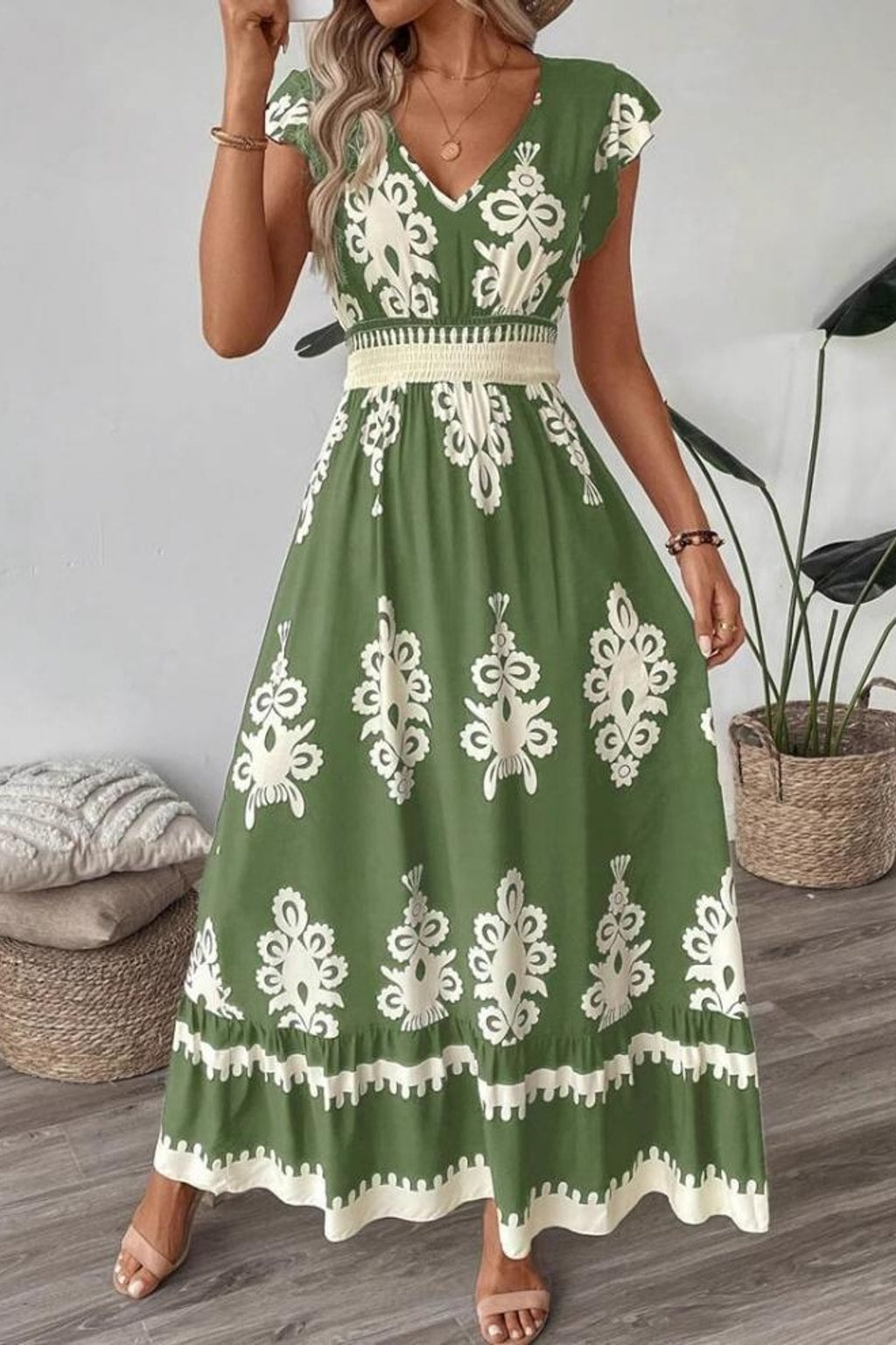 Floral V-Neck Maxi Dress - 9