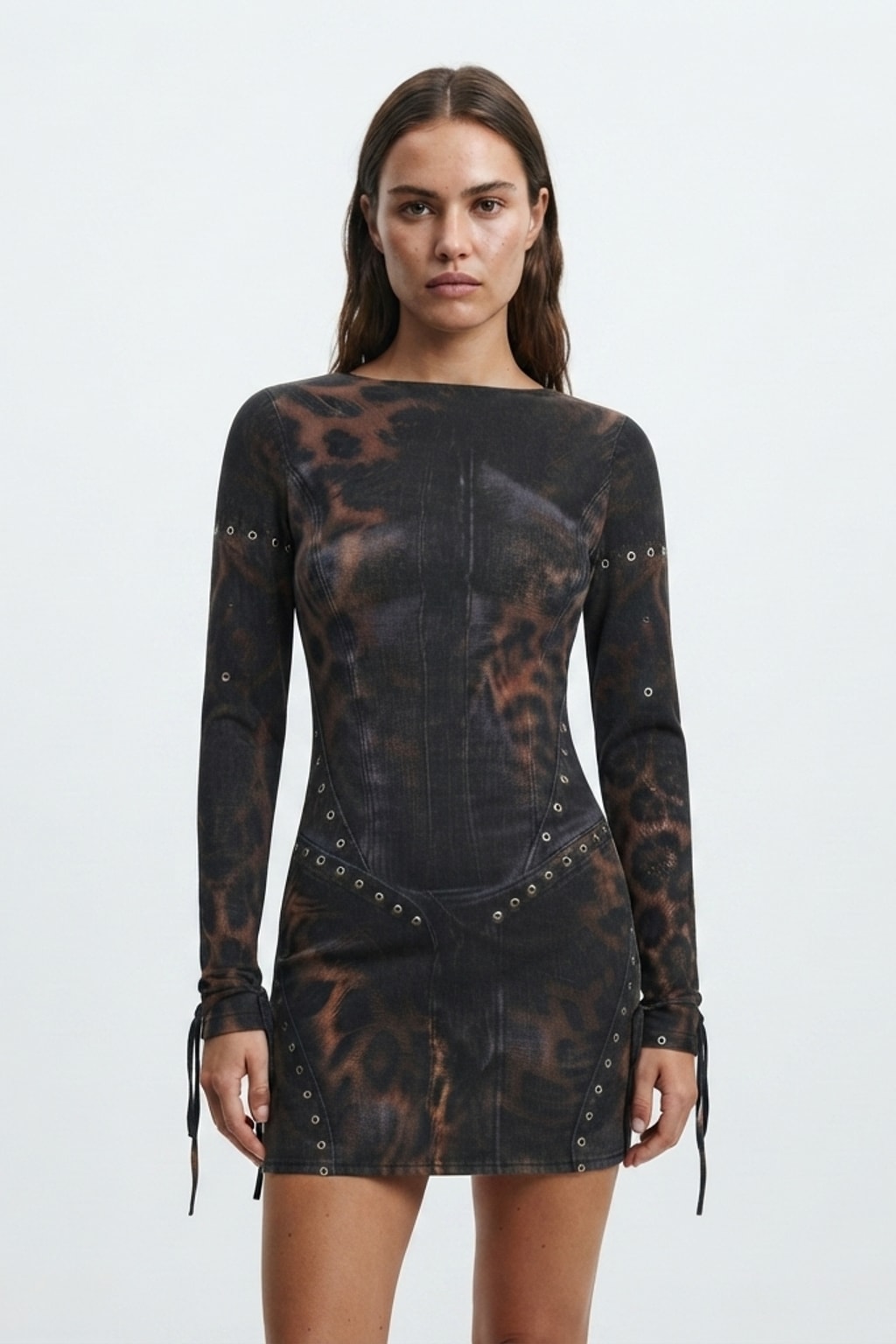 Mesh Leopard Print Long Sleeve Mini Dress - 4