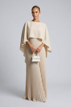 Pleated Cape Overlay Maxi Dress - 2