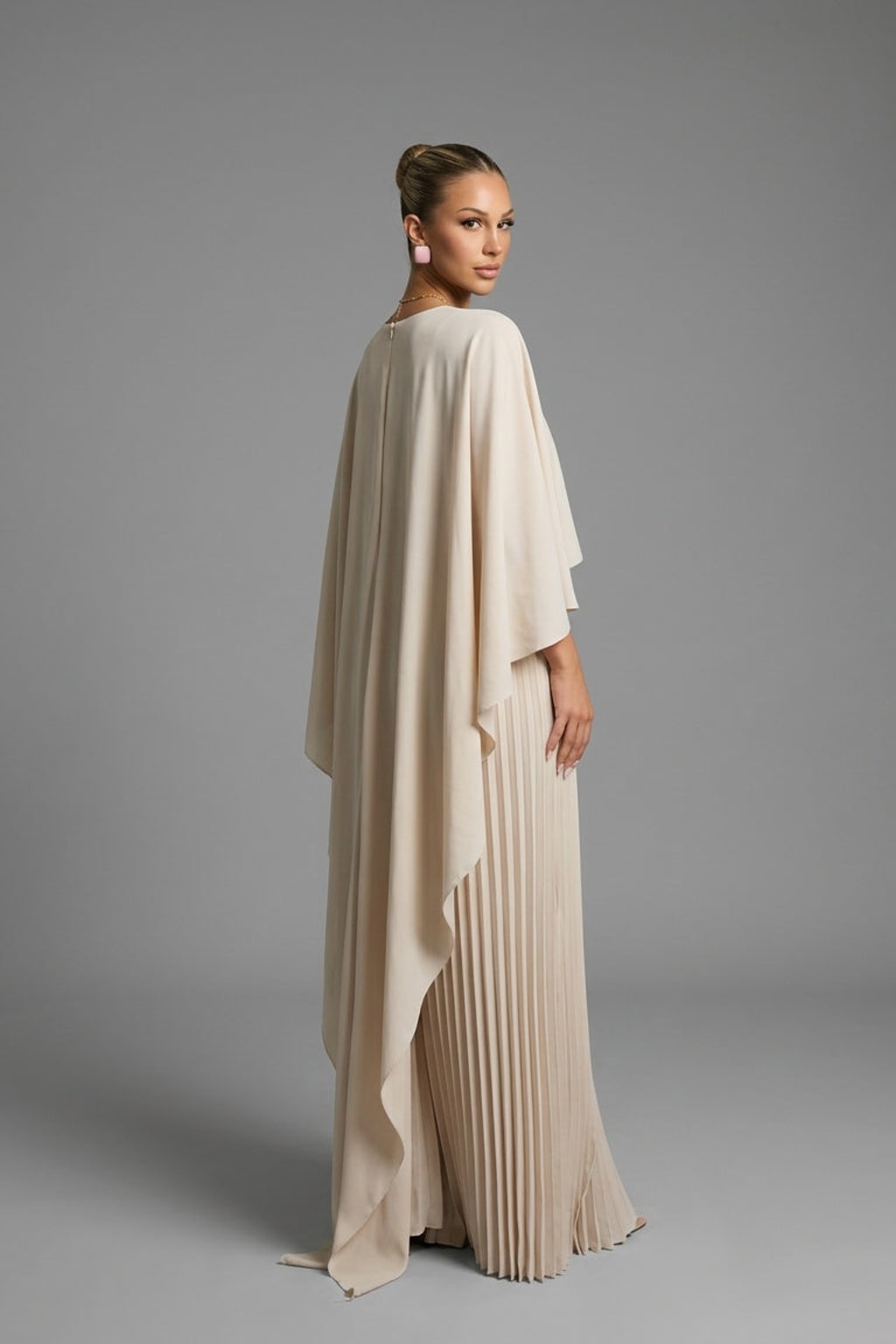 Pleated Cape Overlay Maxi Dress - 3