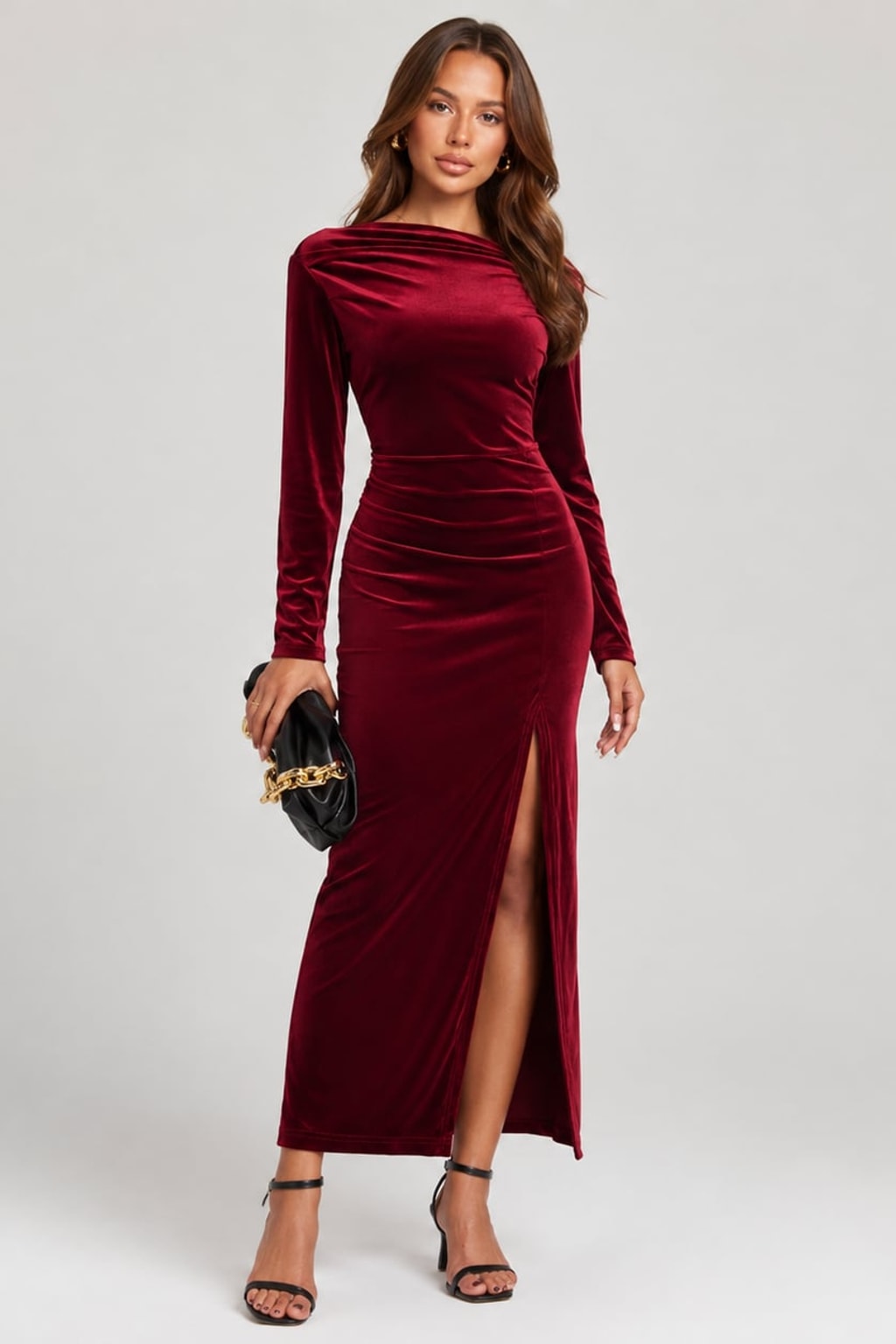 Velvet Maxi Dress With Front Slit - 2