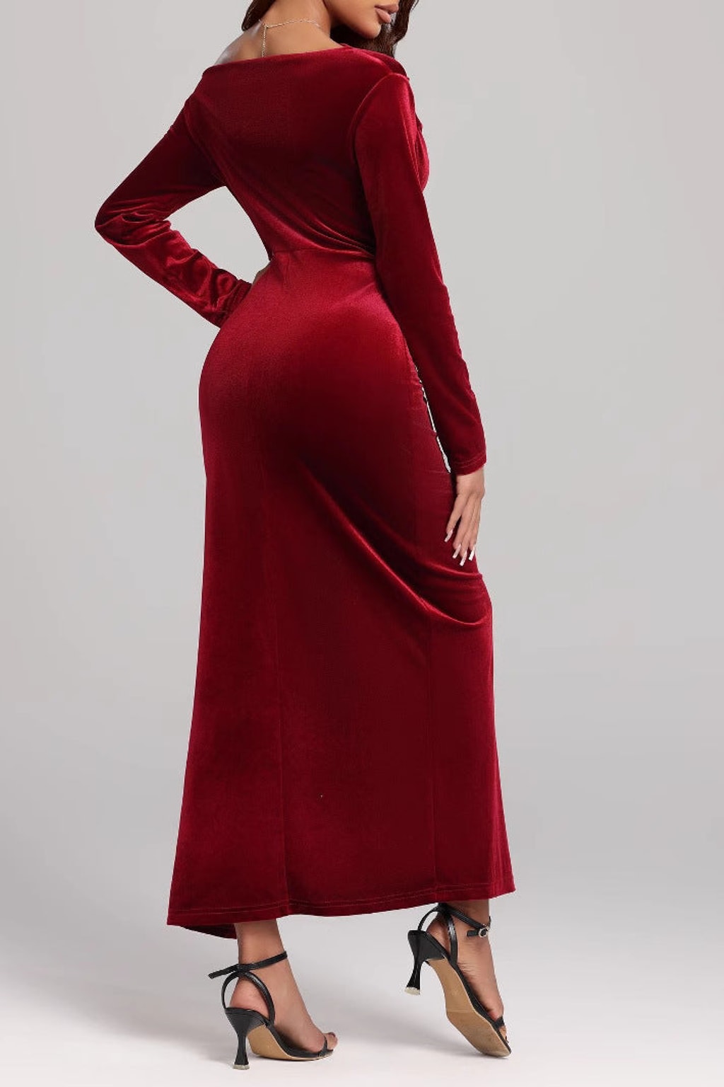 Velvet Maxi Dress With Front Slit - 3