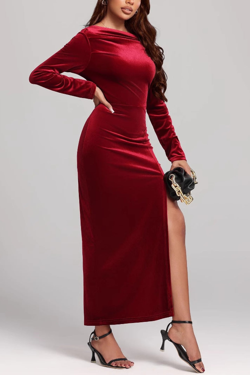 Velvet Maxi Dress With Front Slit - 6