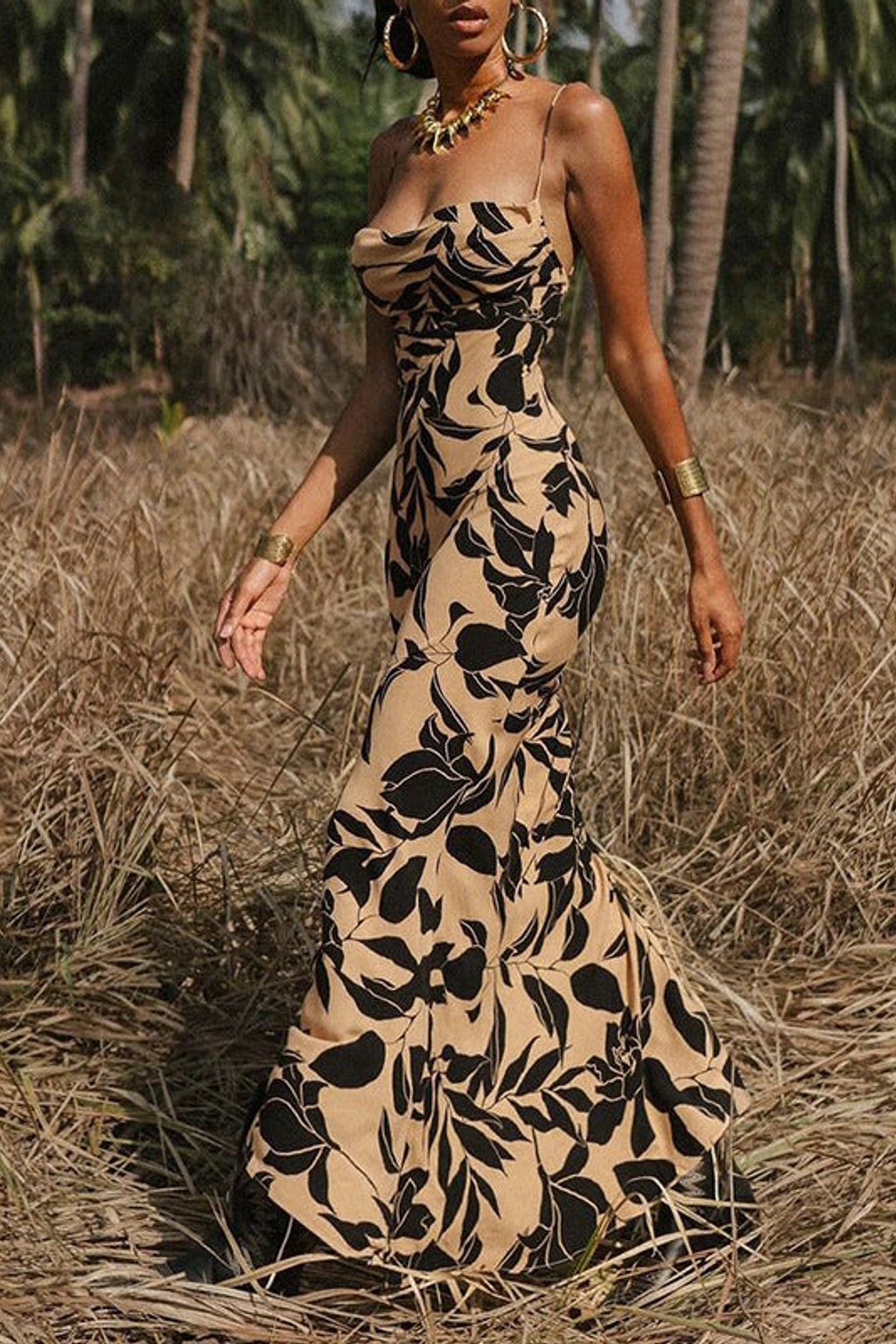 Floral Print Flowy Maxi Dress - 4