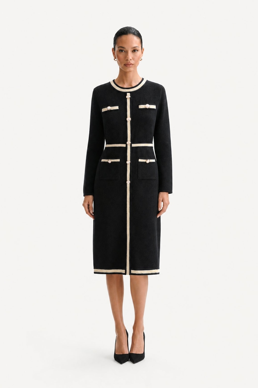 Black Knit Long Sleeve Maxi Dress - 3