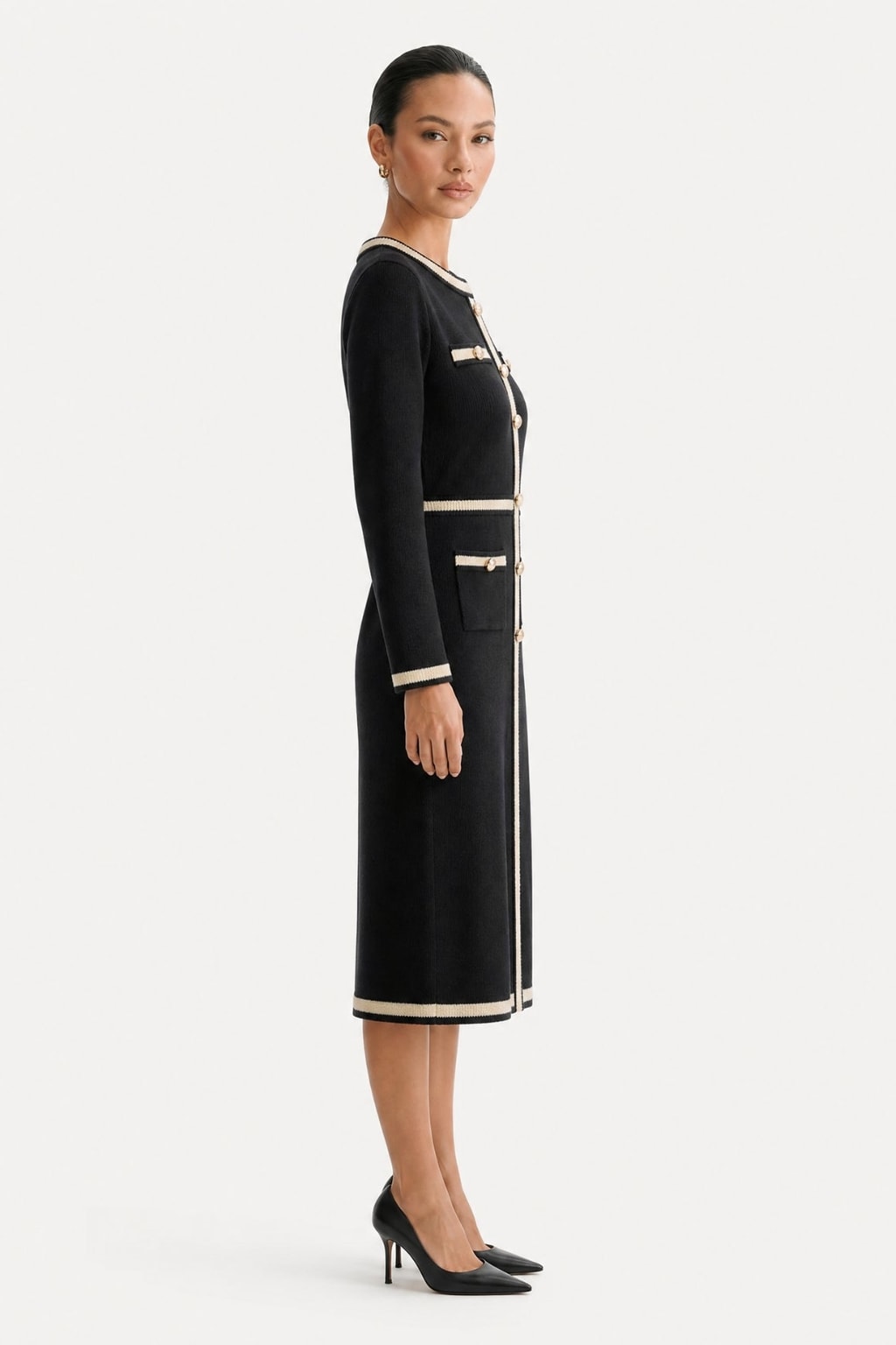 Black Knit Long Sleeve Maxi Dress - 4