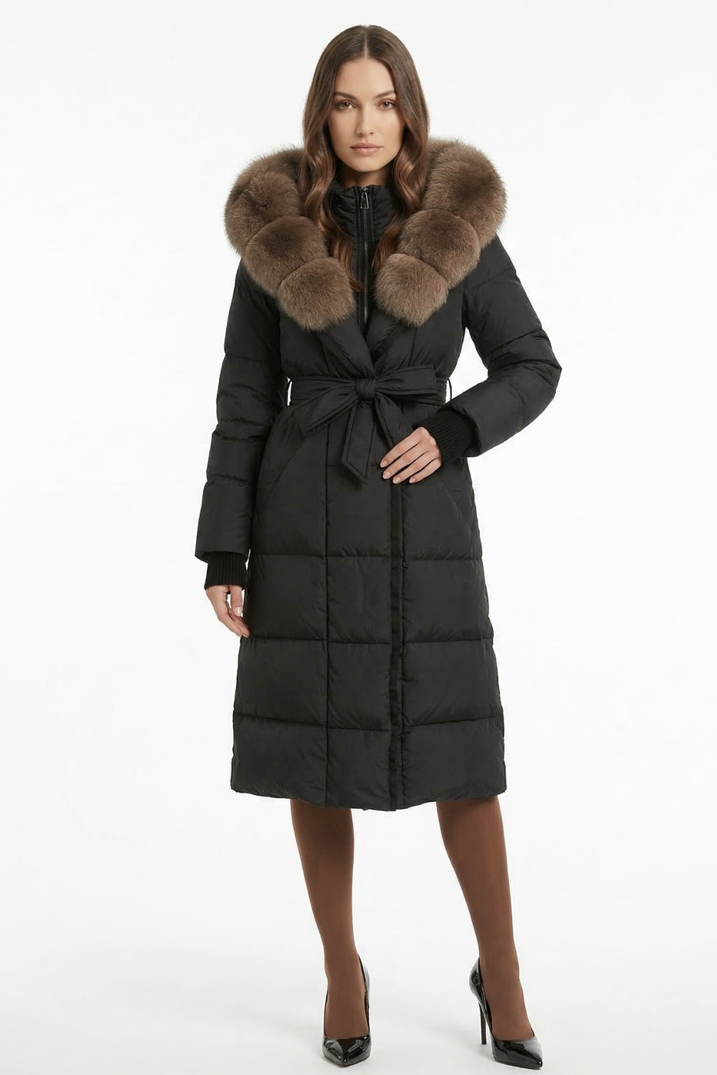 Down Coat With Removable Fox Fur Collar - 3