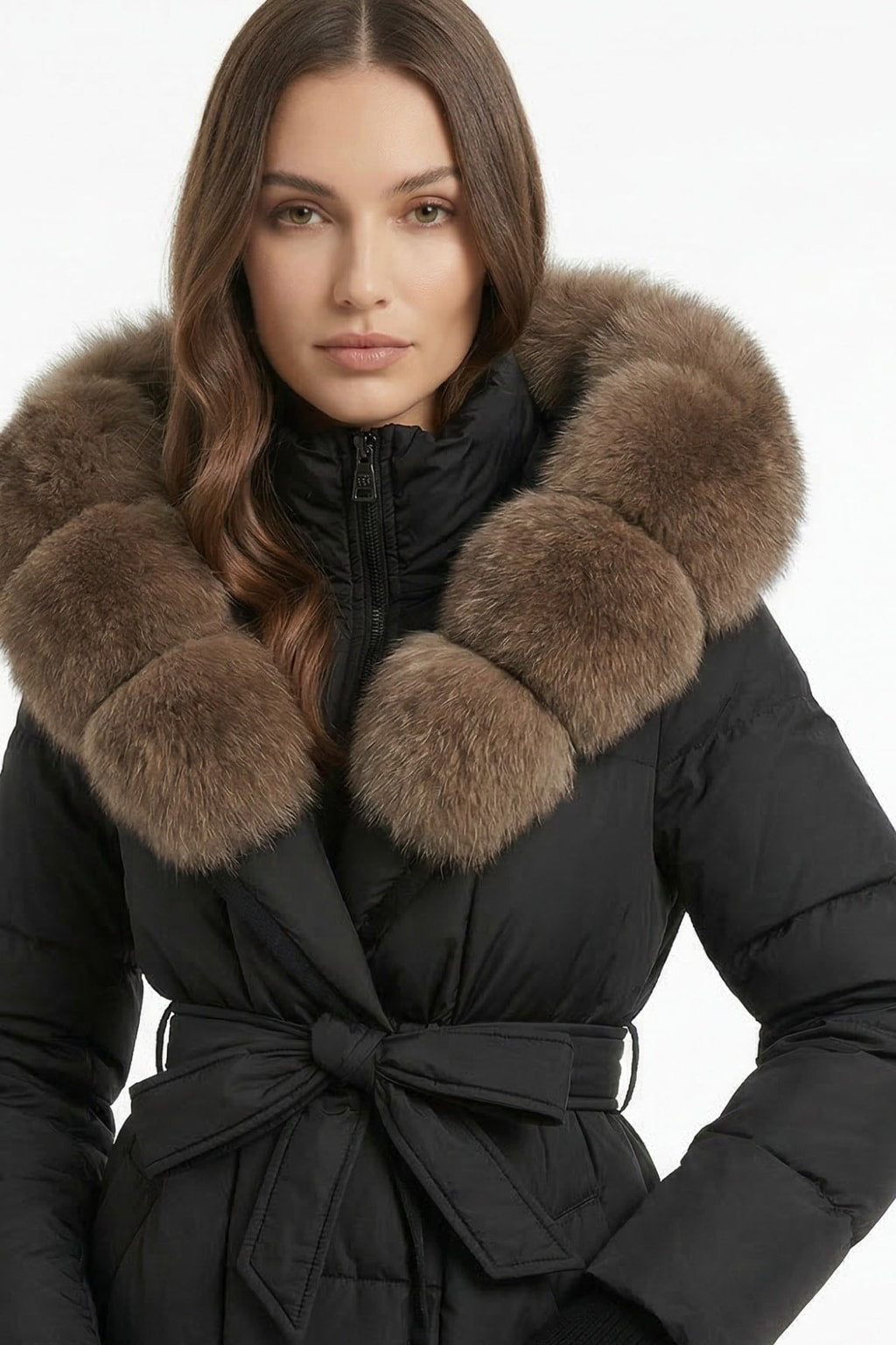 Down Coat With Removable Fox Fur Collar - 4