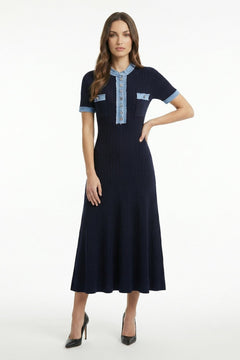 Denim Patchwork Knit Maxi Dress - 2