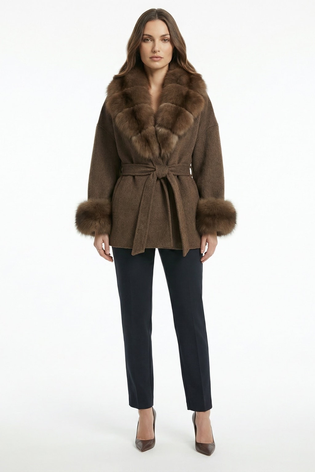 Double-Sided Wool Coat With Fur Collar - 2