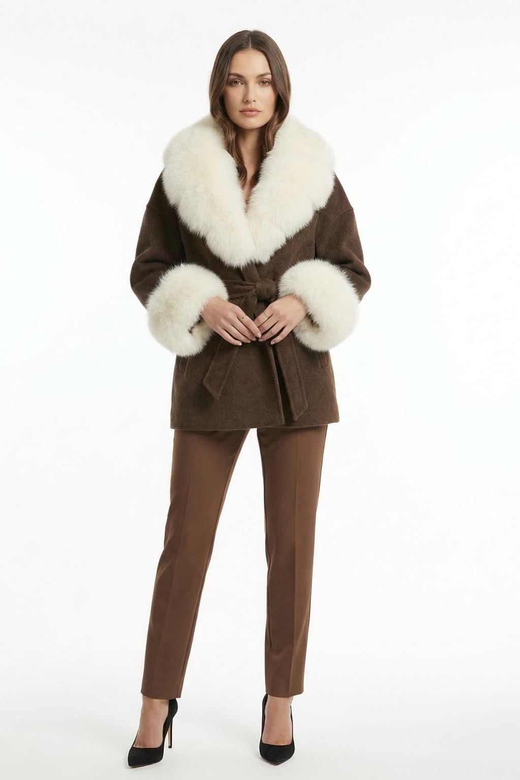 Double-Sided Wool Coat With Fur Collar - 5