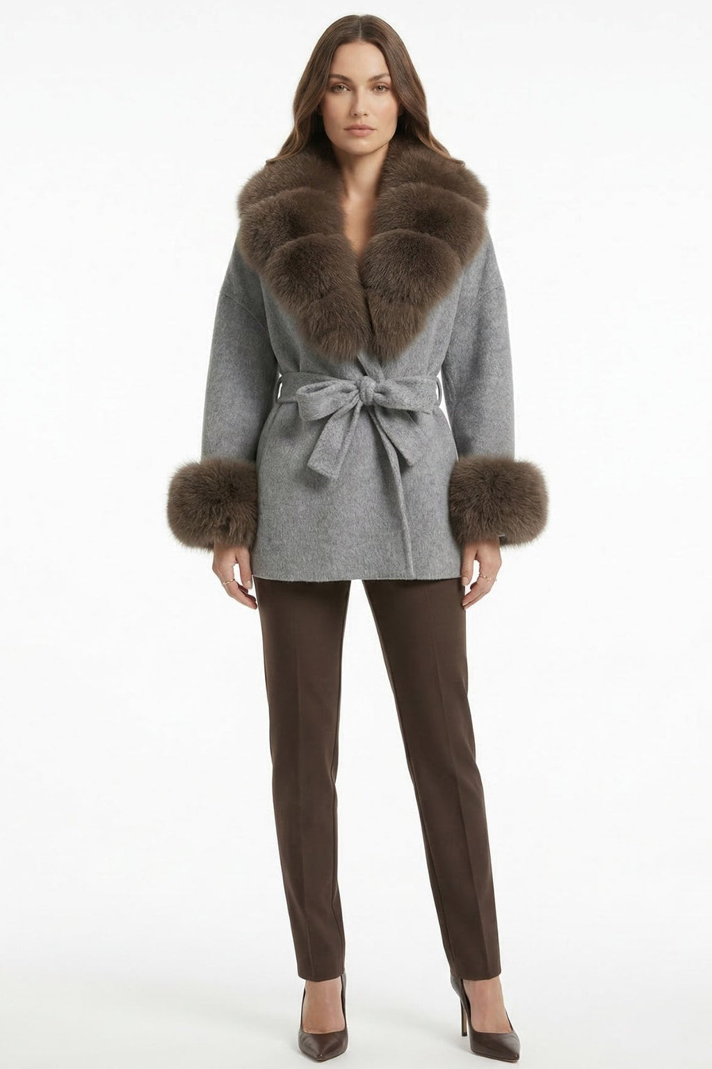 Double-Sided Wool Coat With Fur Collar - 6