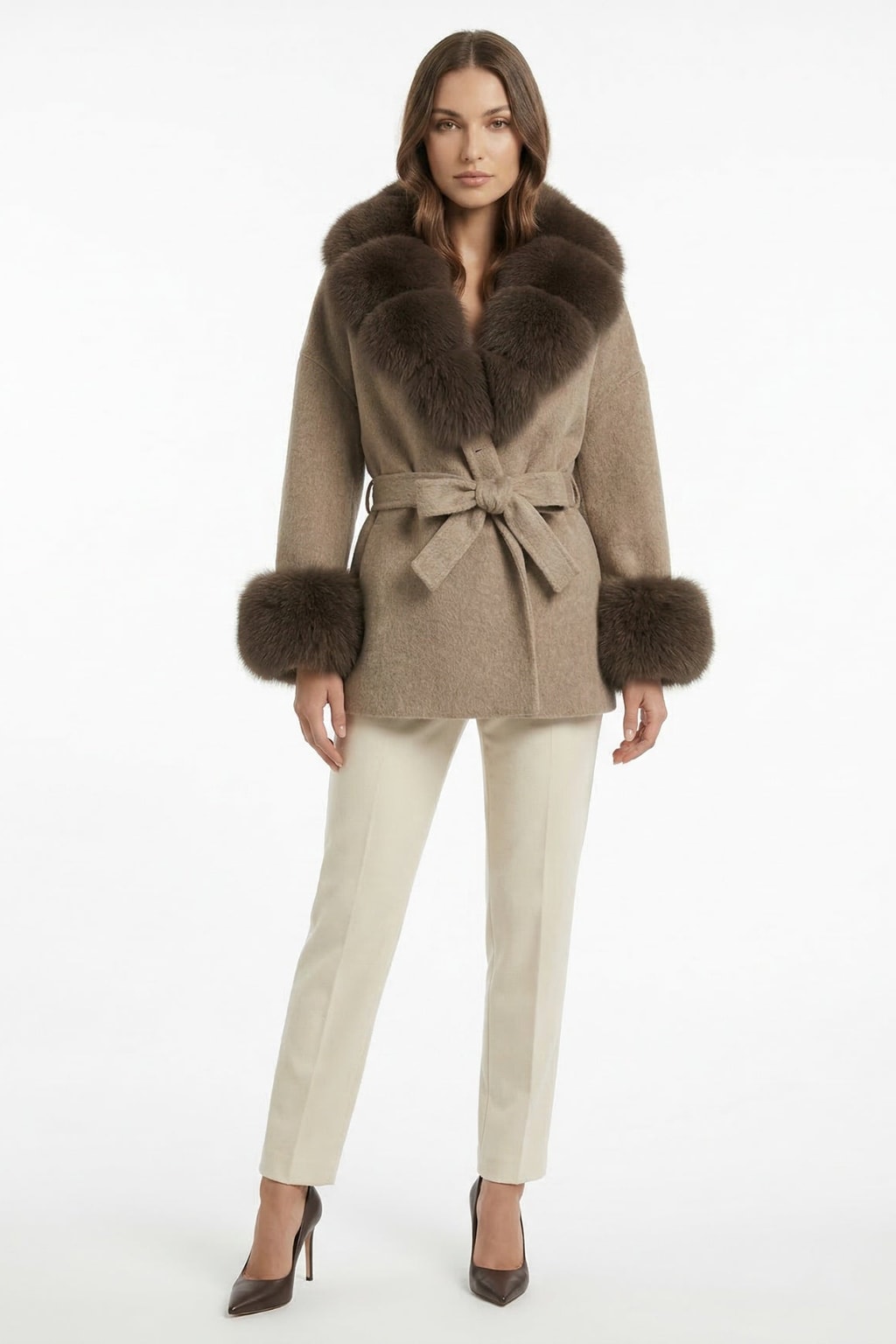 Double-Sided Wool Coat With Fur Collar - 8