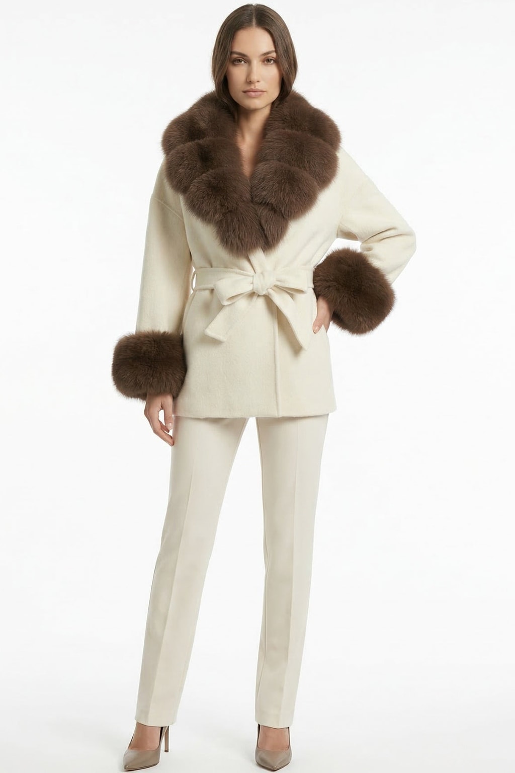Double-Sided Wool Coat With Fur Collar - 10