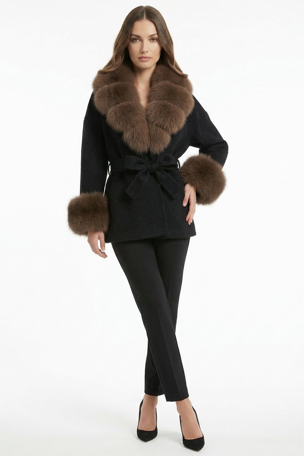 Double-Sided Wool Coat With Fur Collar - 12