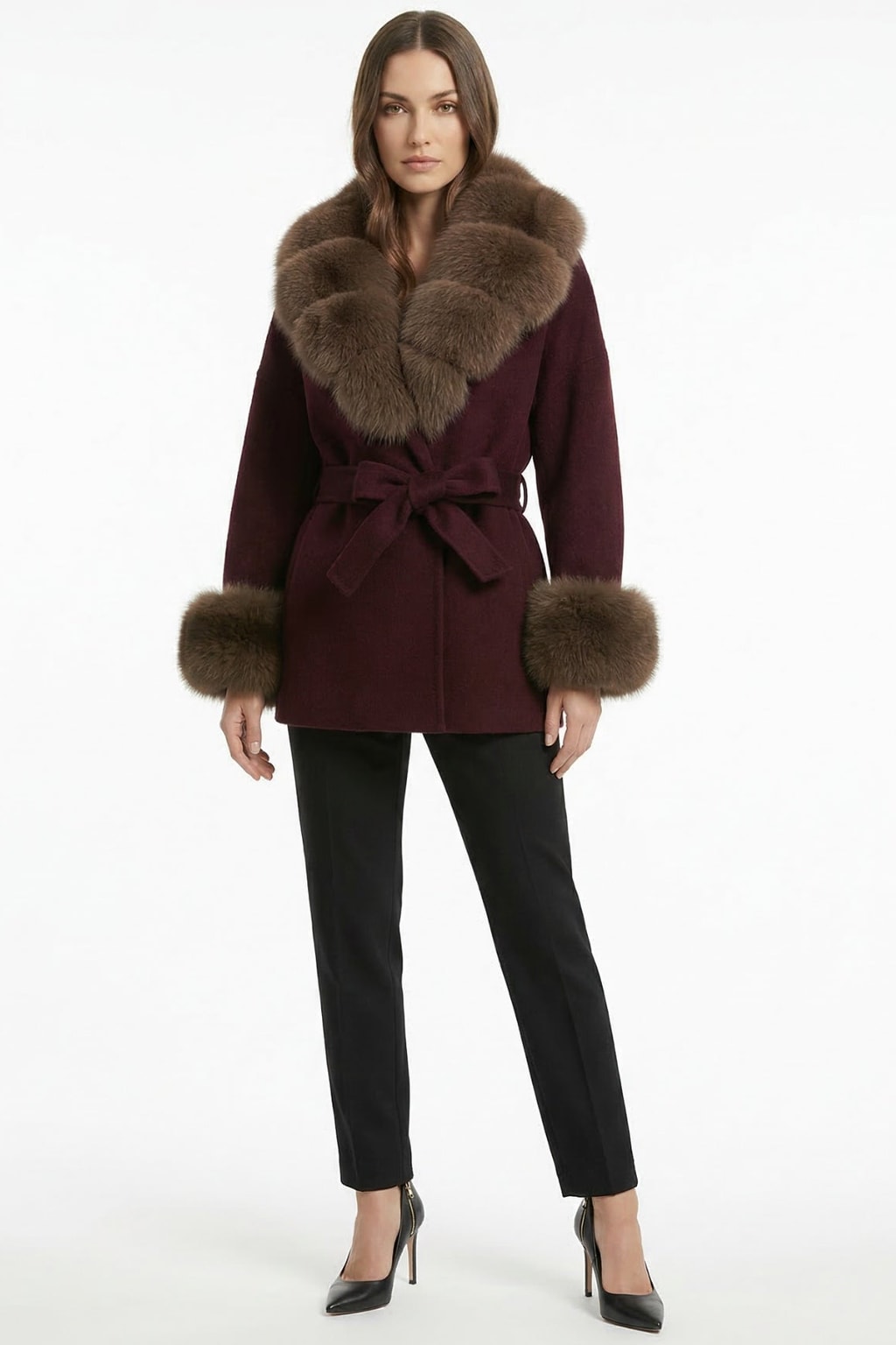 Double-Sided Wool Coat With Fur Collar - 13