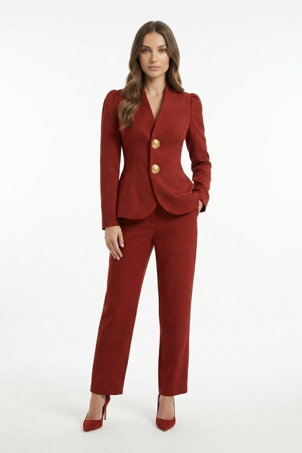 Cotton-Blend Tailored Blazer And Pants Suit Set - 2