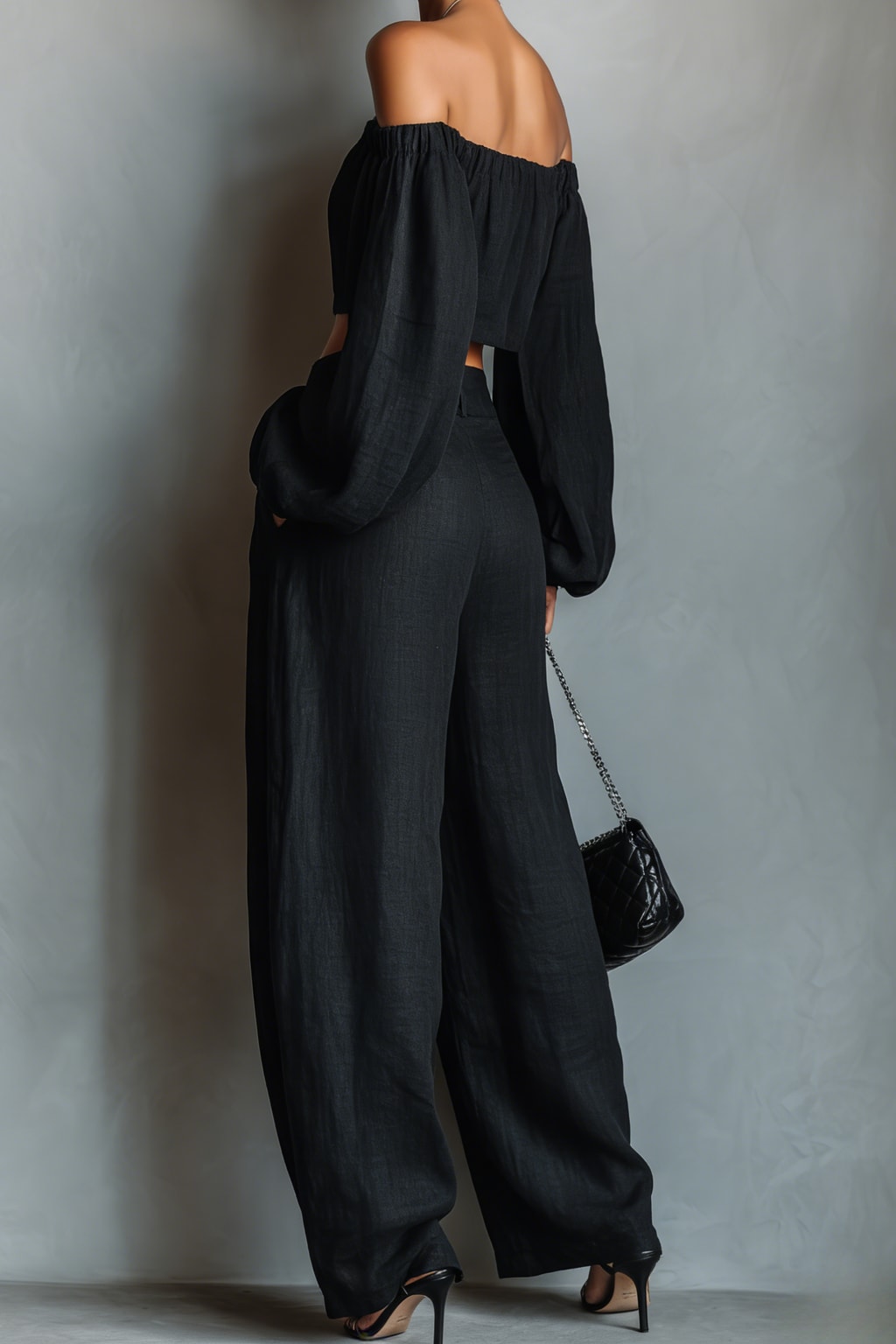 Linen-Blend Strapless Two-Piece Set With Wide-Leg Pants - 4