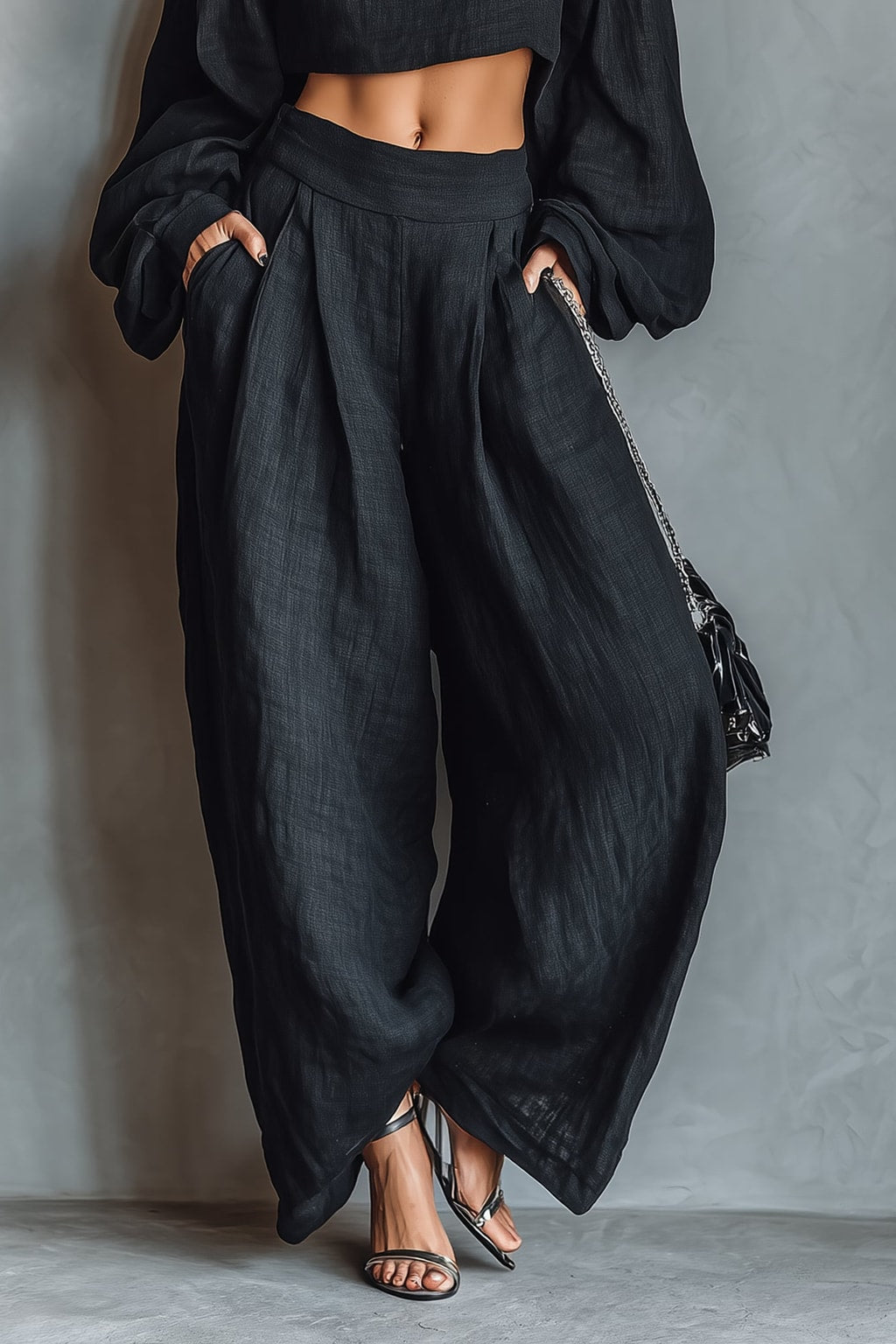Linen-Blend Strapless Two-Piece Set With Wide-Leg Pants - 5