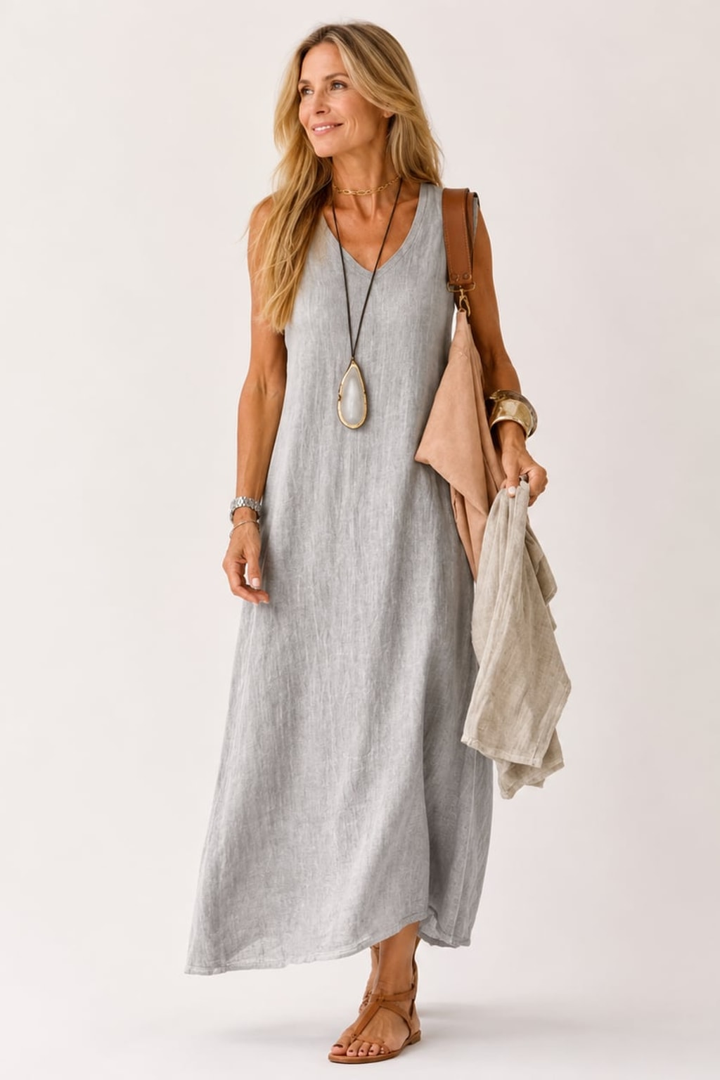 Cotton-Linen Maxi Dress With Flowing Drape - 2