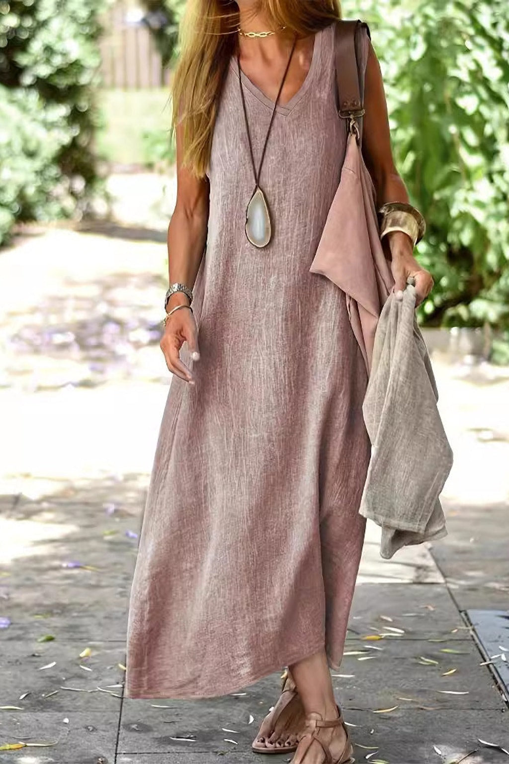 Cotton-Linen Maxi Dress With Flowing Drape - 6