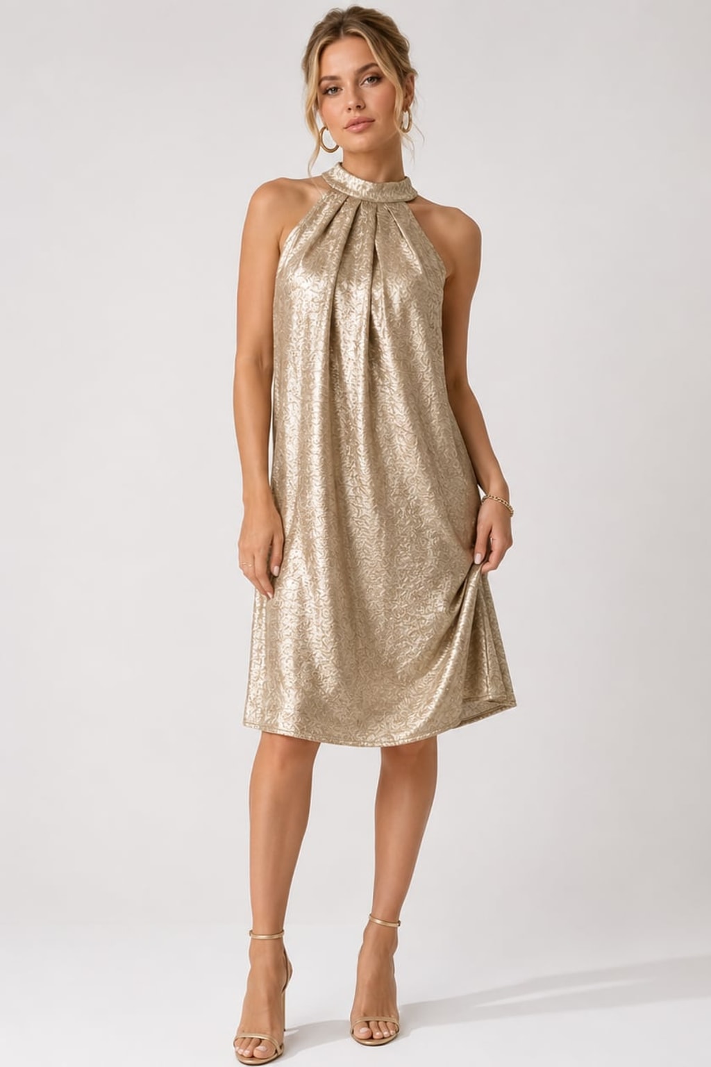 Halter Midi Dress With Draped Skirt - 2