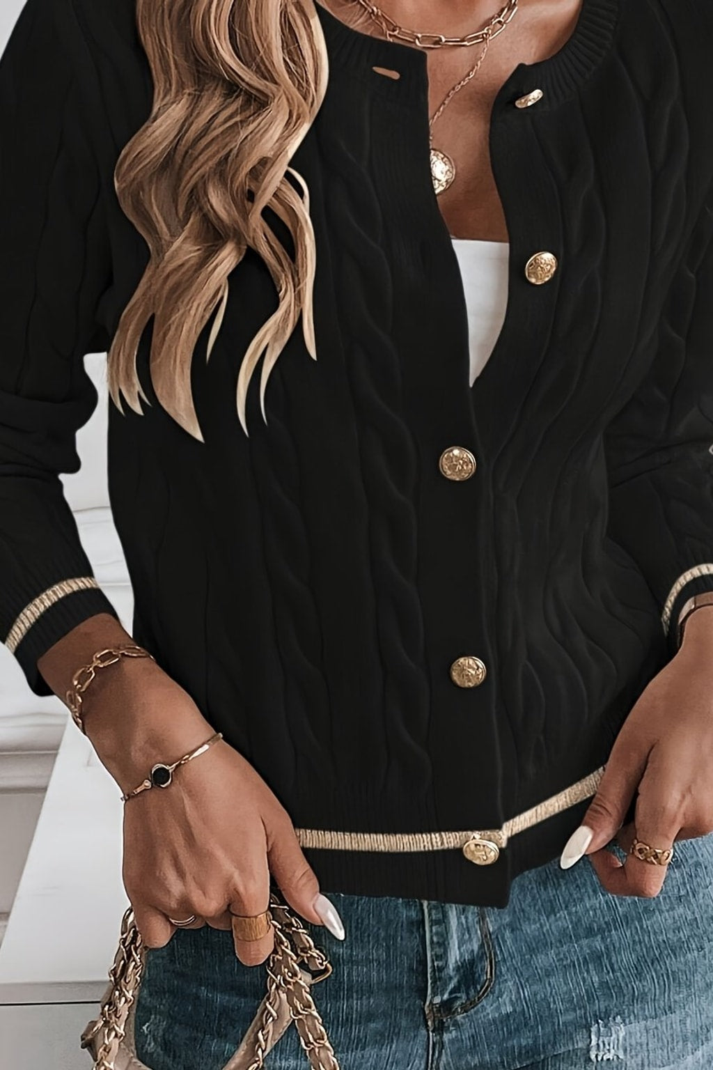 Cable-Knit Cardigan With Decorative Buttons - 3