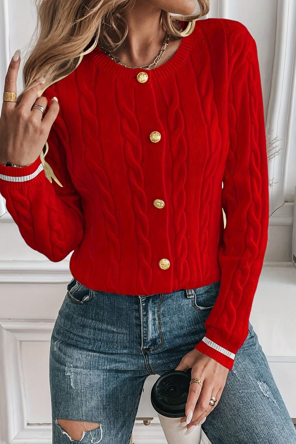 Cable-Knit Cardigan With Decorative Buttons - 9