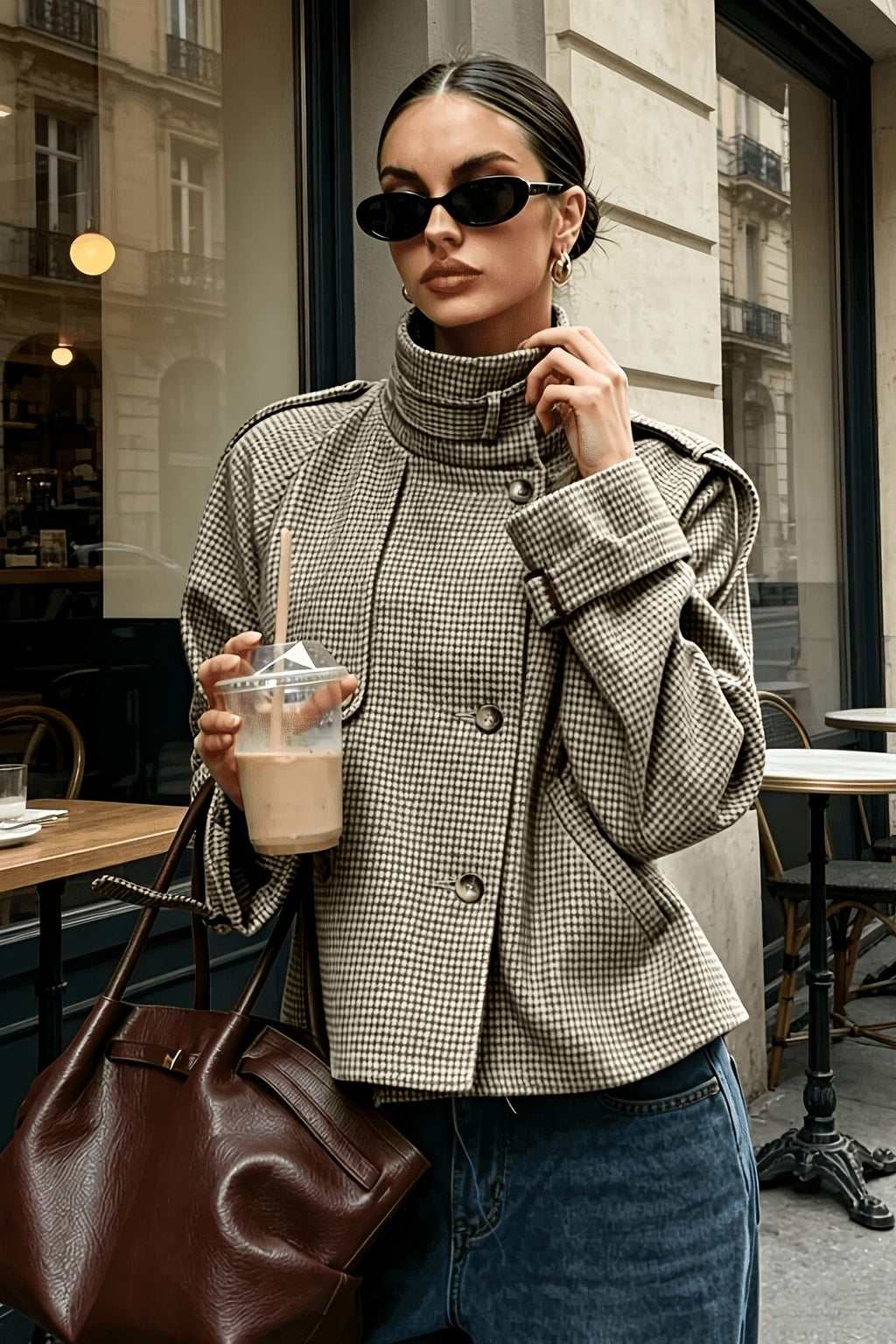 Khaki Stand-Collar Short Jacket - 2