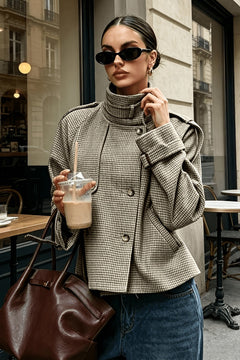 Khaki Stand-Collar Short Jacket - 2