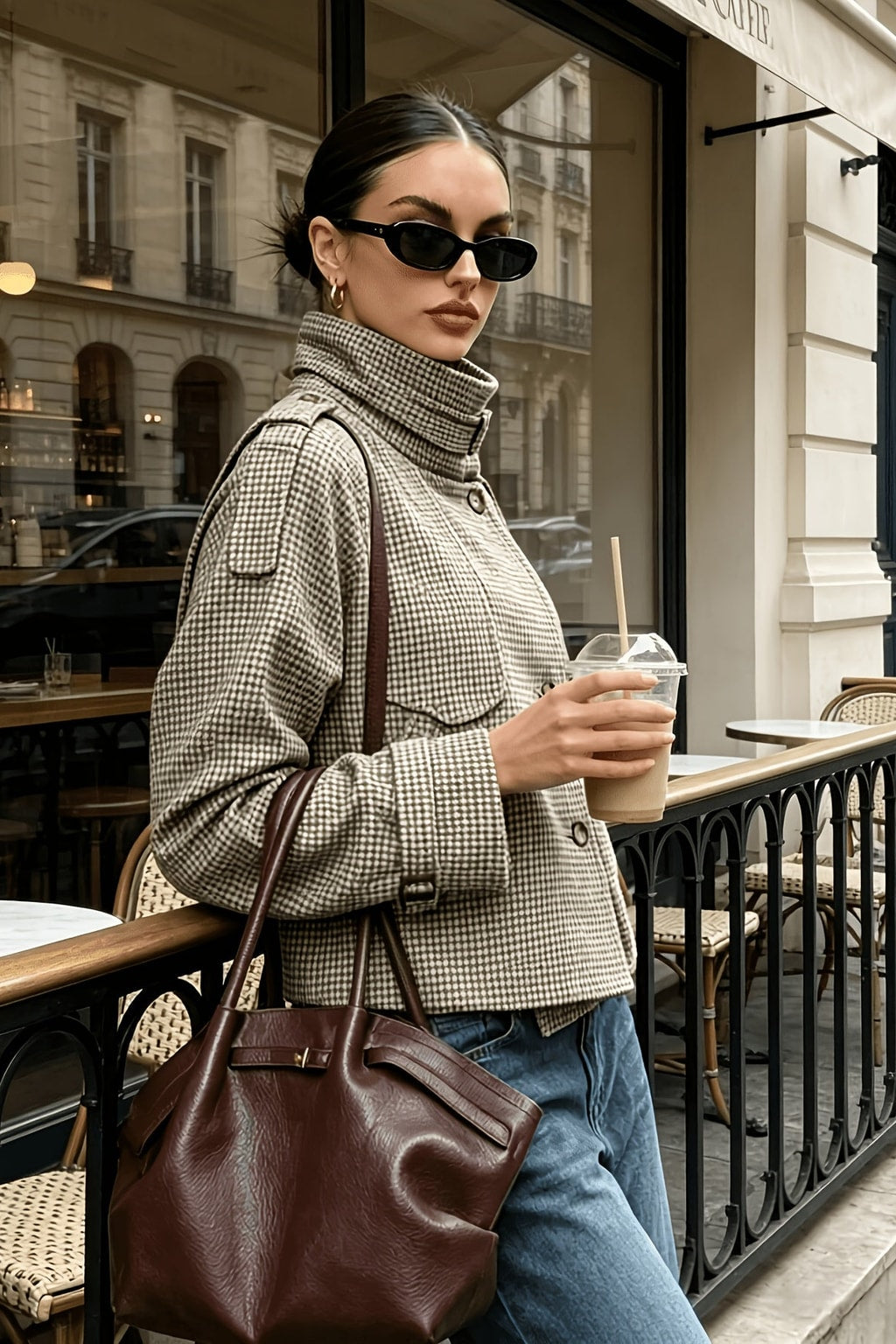 Khaki Stand-Collar Short Jacket - 3