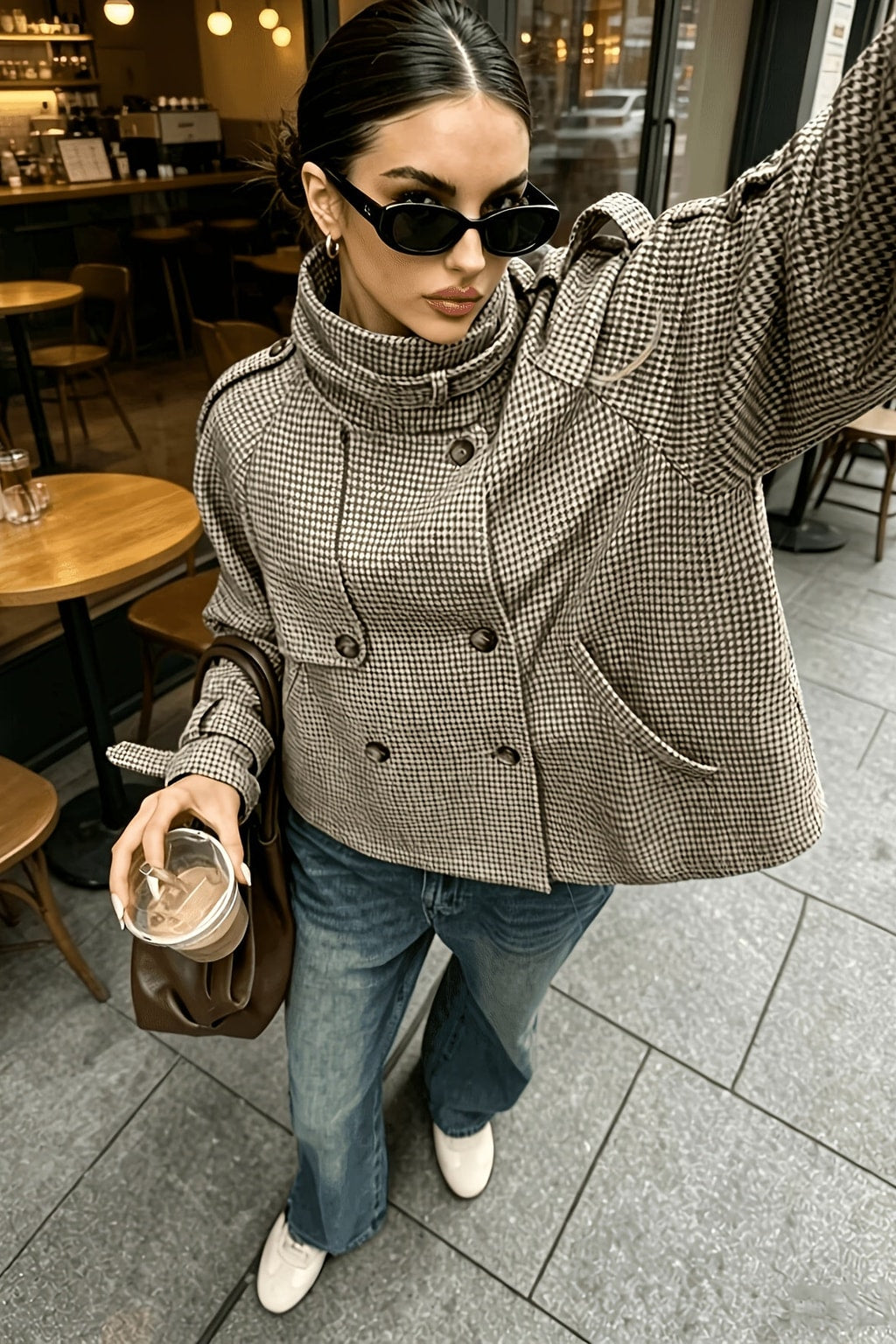 Khaki Stand-Collar Short Jacket - 5