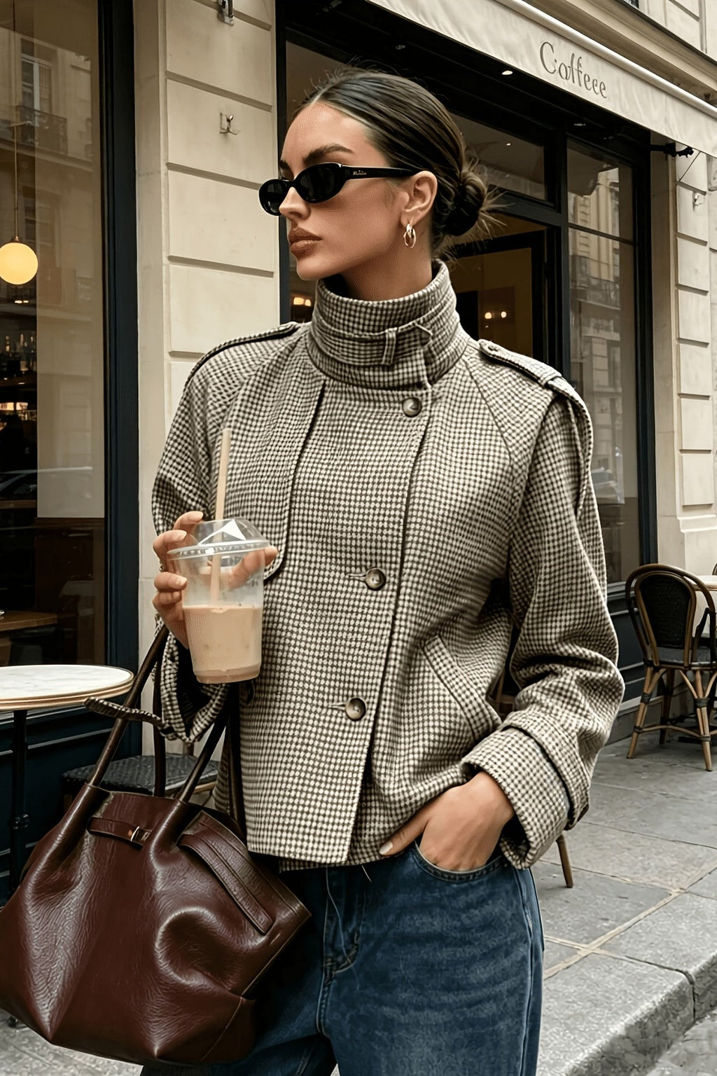 Khaki Stand-Collar Short Jacket - 6