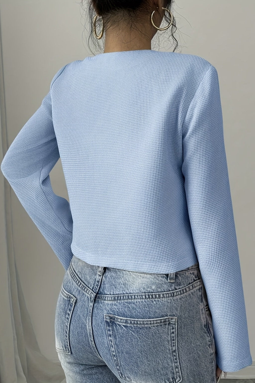 Short Blue Jacket With Bow Details - 7