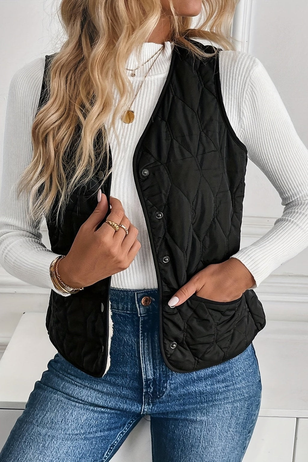 Quilted Puffer Vest In Black - 2