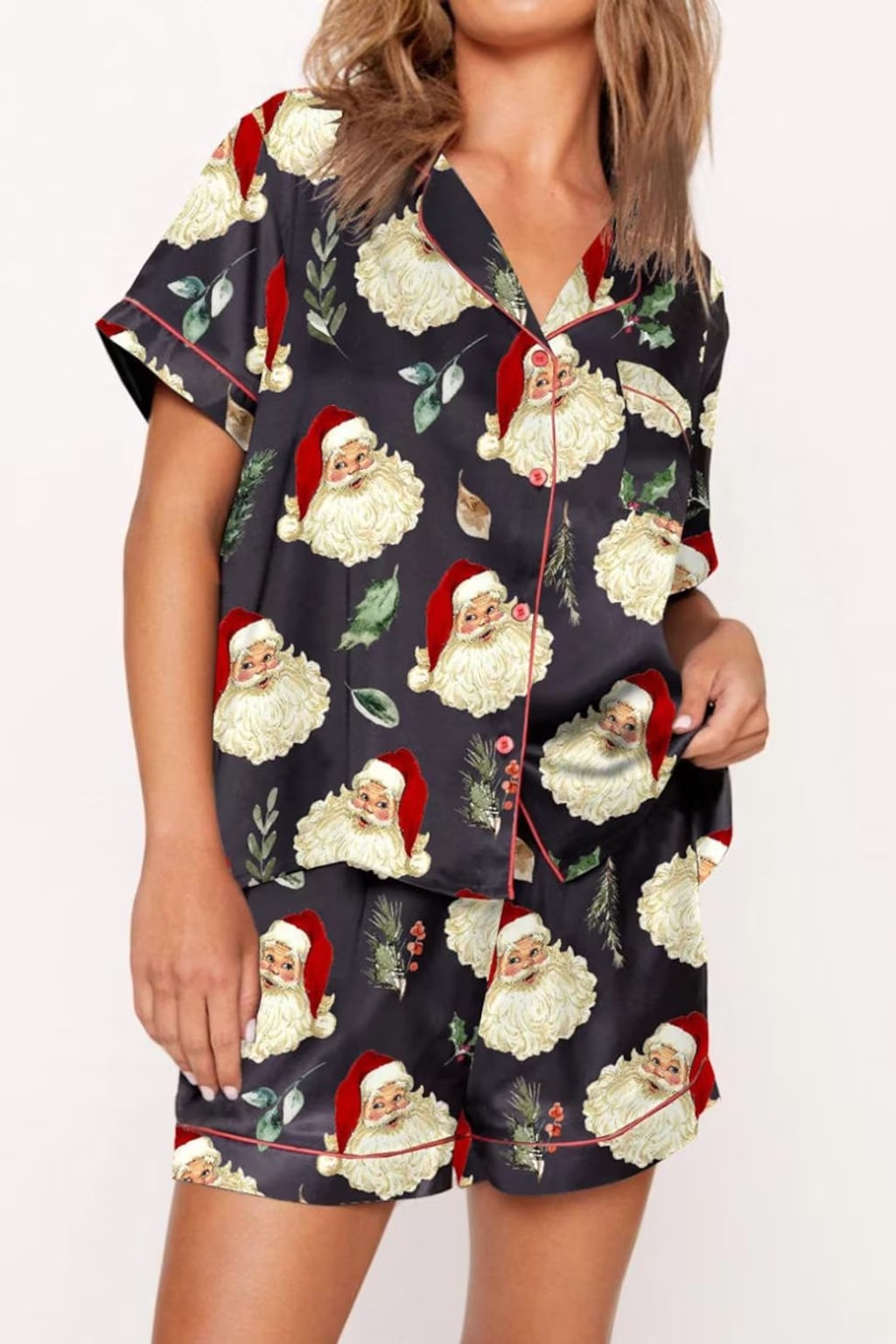 Satin Pajama Set With Button-Up Top - 3