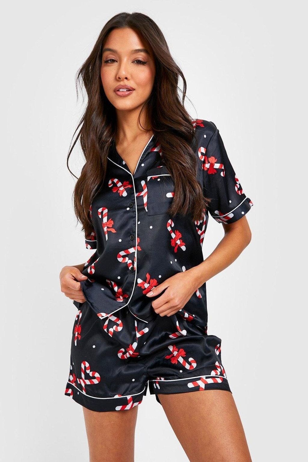 Satin Pajama Set With Button-Up Top - 4