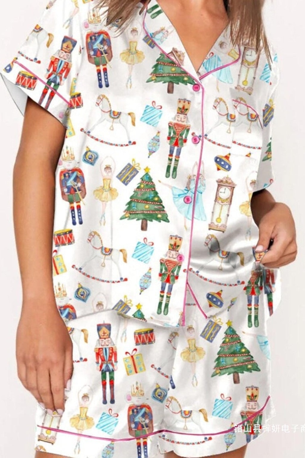 Satin Pajama Set With Button-Up Top - 5