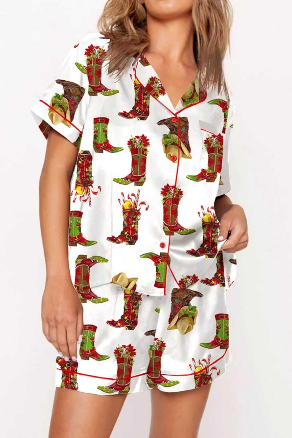 Satin Pajama Set With Button-Up Top - 8