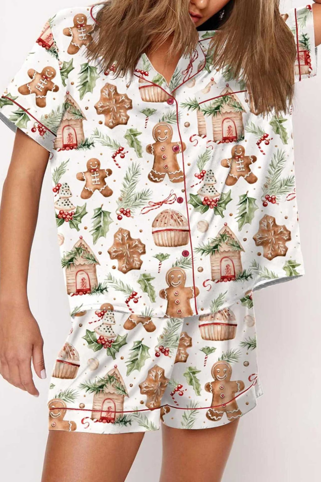 Satin Pajama Set With Button-Up Top - 9