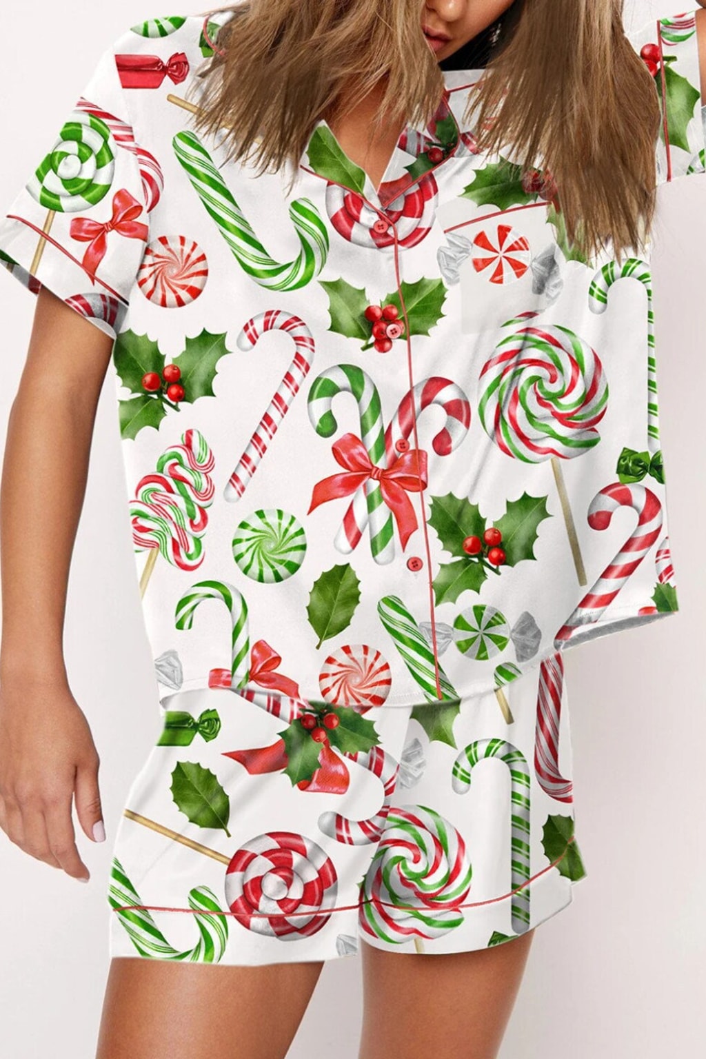 Satin Pajama Set With Button-Up Top - 14