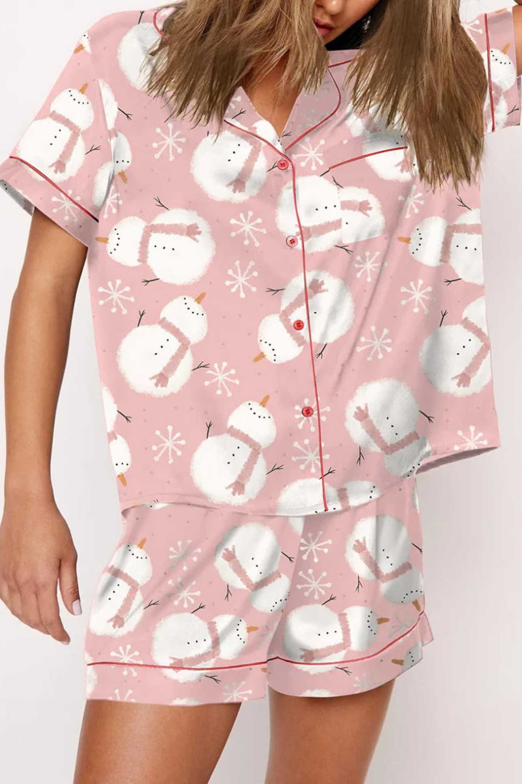 Satin Pajama Set With Button-Up Top - 15
