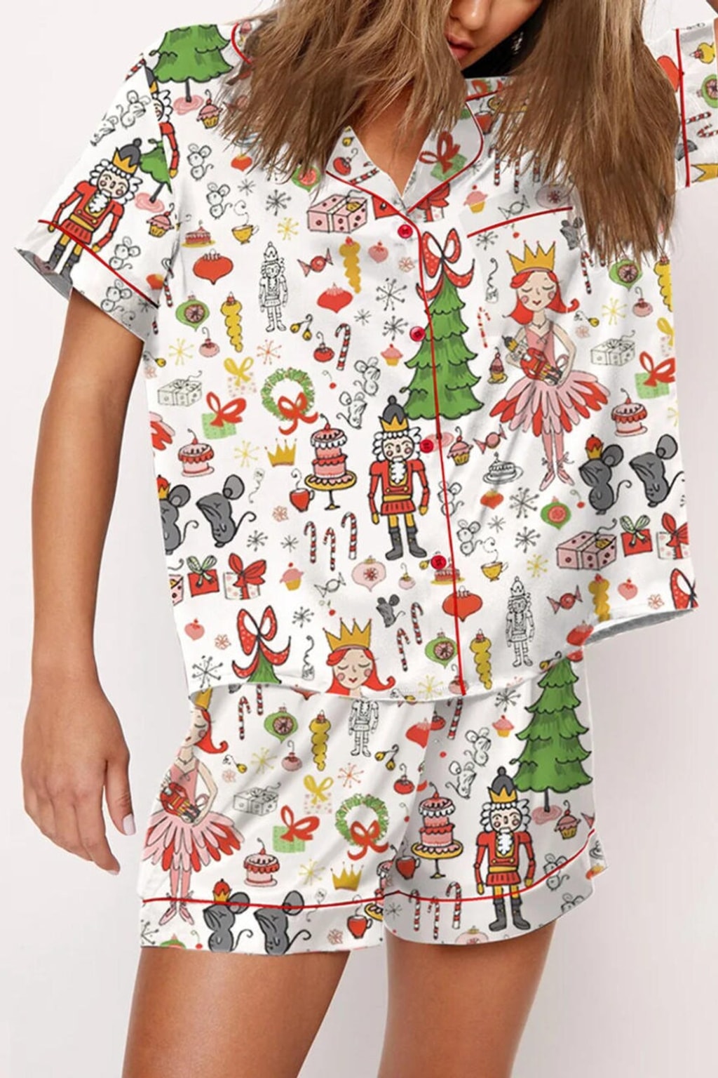 Satin Pajama Set With Button-Up Top - 16