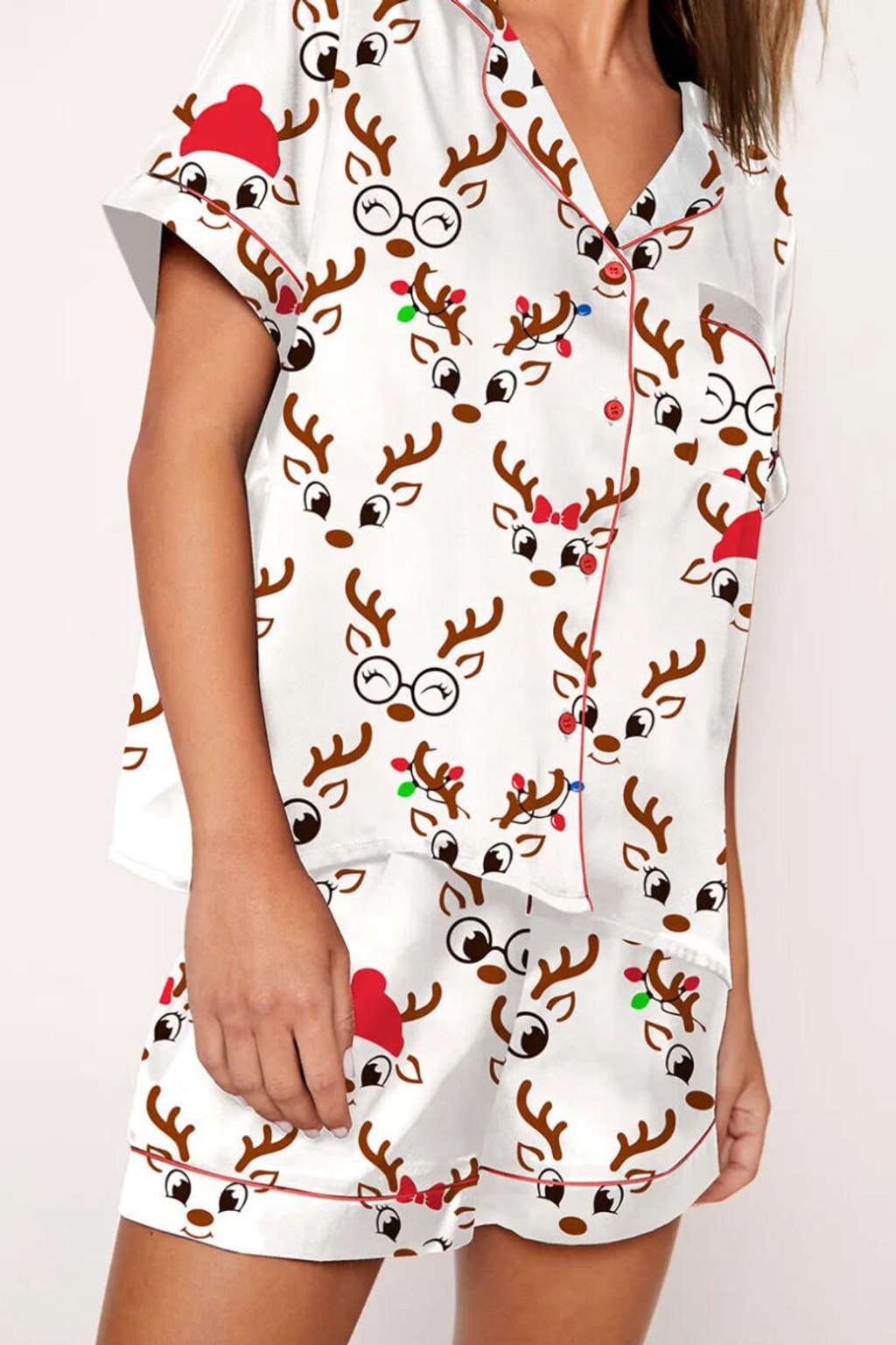 Satin Pajama Set With Button-Up Top - 17