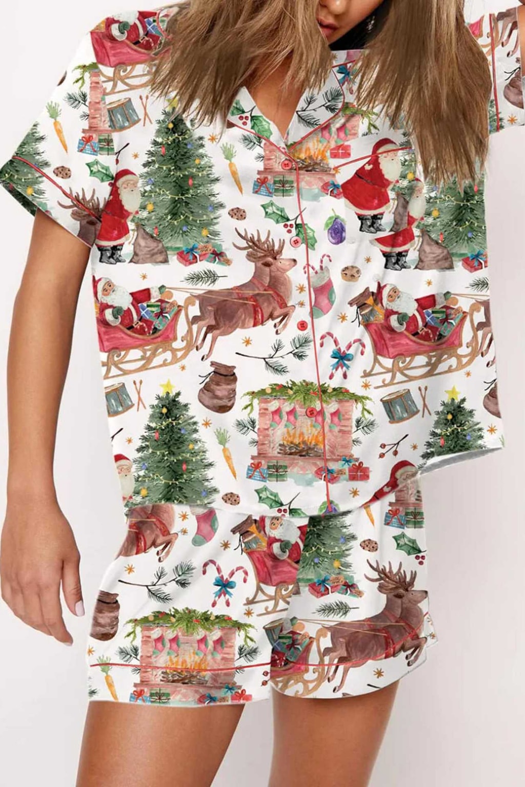 Satin Pajama Set With Button-Up Top - 19
