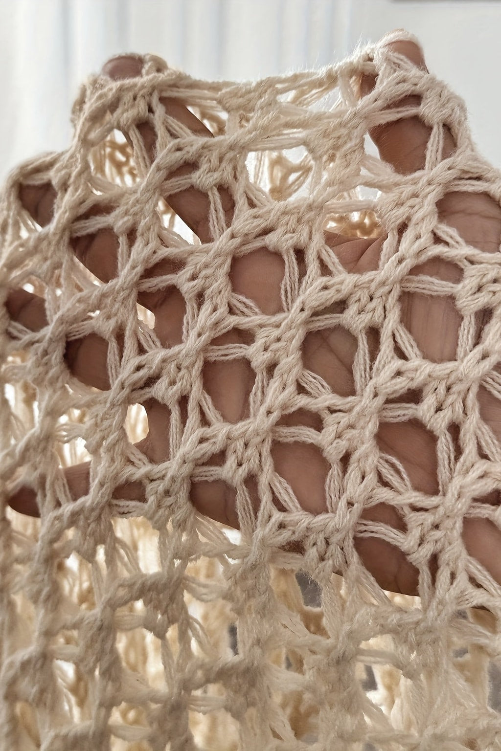Beige Open-Knit Cardigan With Draped Front - 8
