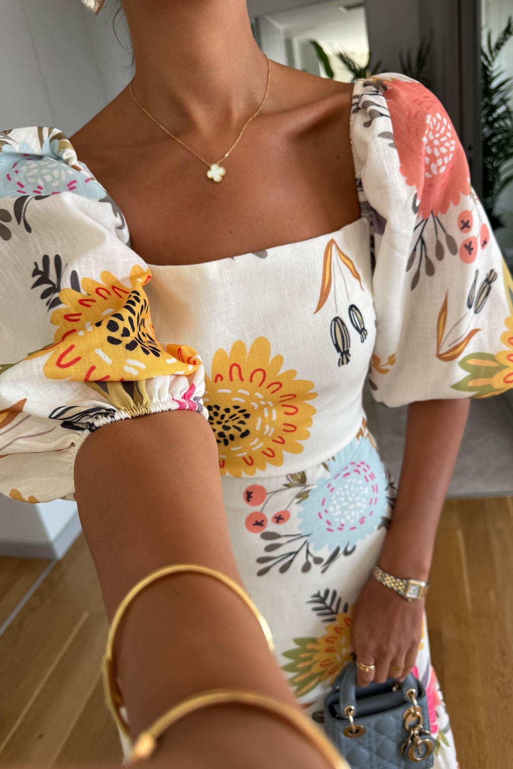 Floral Puff Sleeve Midi Dress - 5