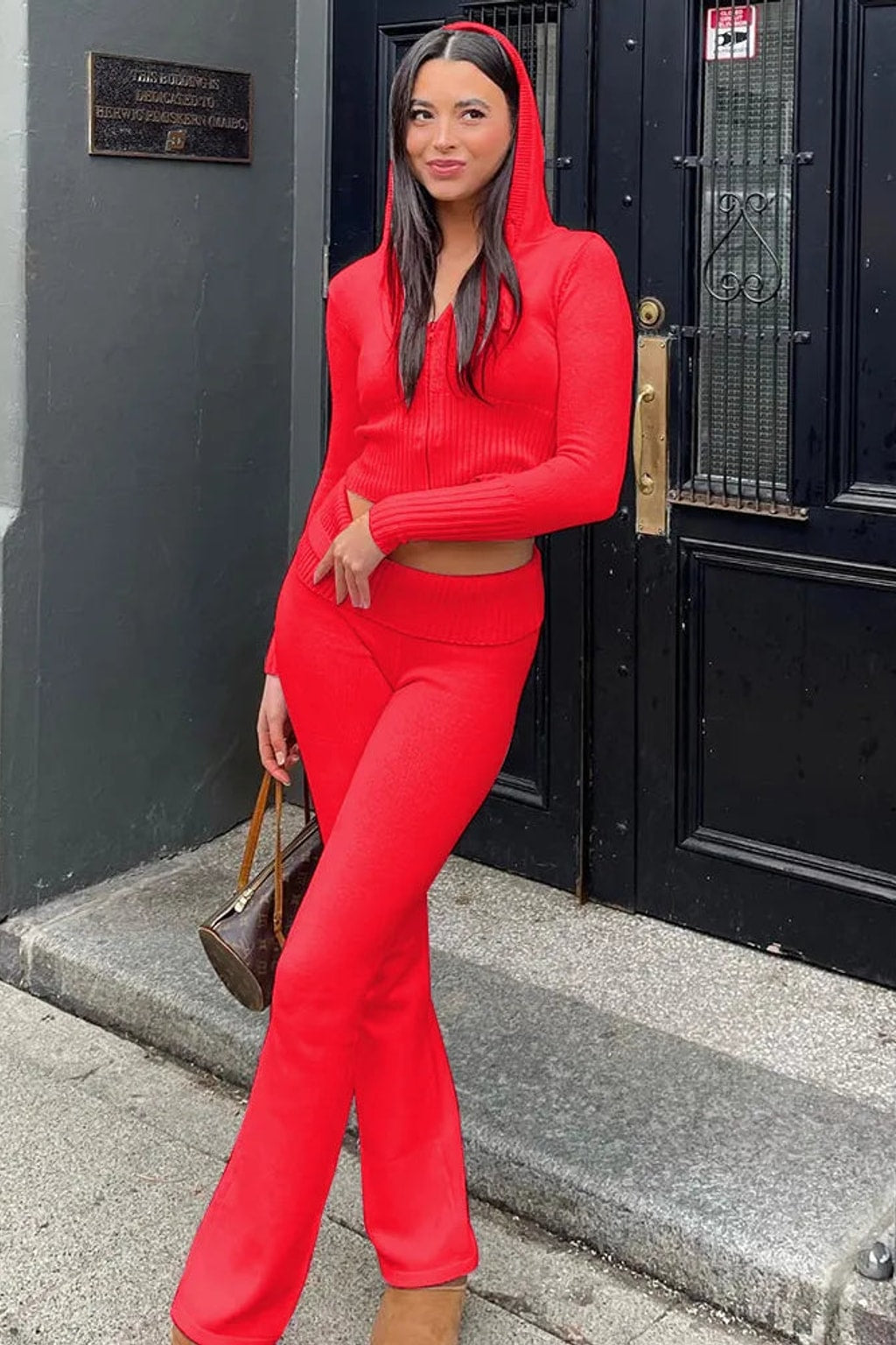 Ribbed Zip-Front Cropped Lounge Set - 15
