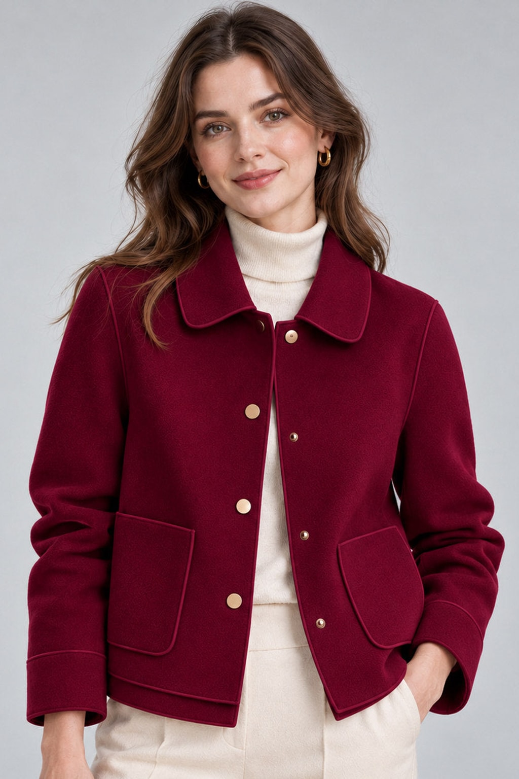Brushed Cropped Jacket With Collared Button Front - 4